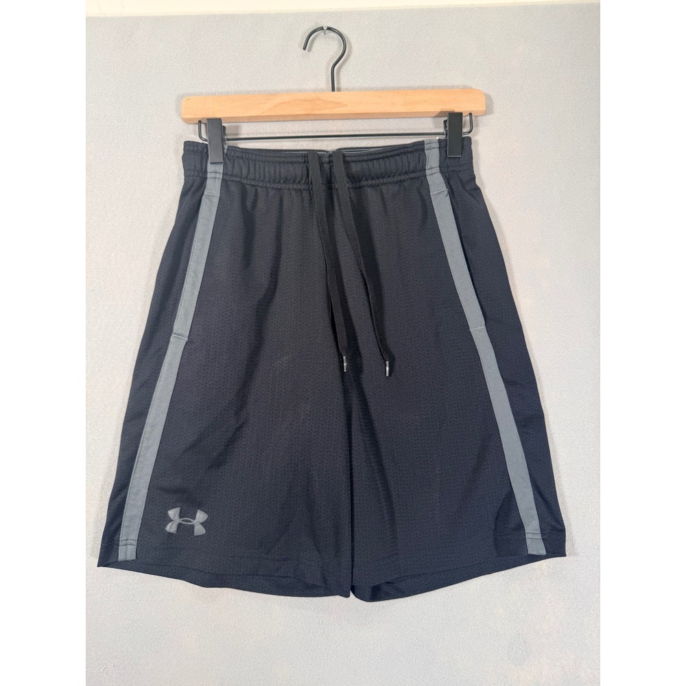 Under Armour Mens HeatGear Mesh Athletic Shorts Black Grey Loose Fit Small